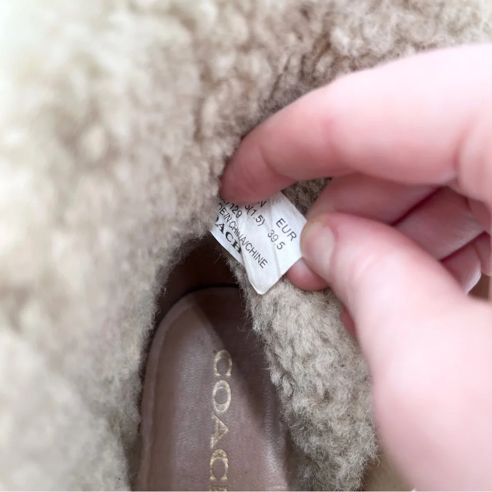 Coach Jane Black Leather Shearling Trim Booties Size 9